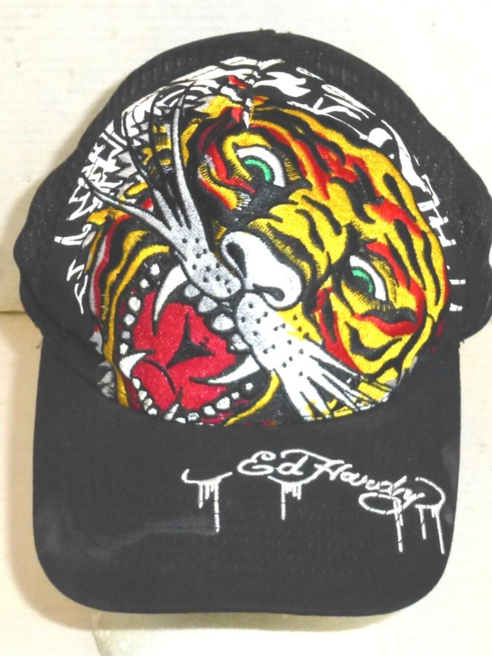 Ed Hardy Embroidered Tiger Head Snapback Adjsutable Trucker Hat Mesh Back READ